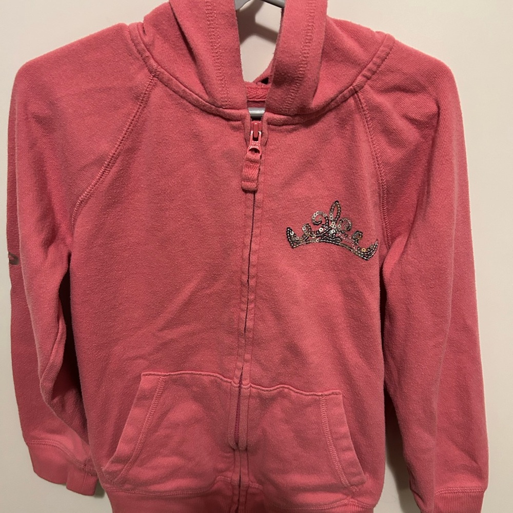 Girl’s pink princess hoodie with crown design size 6